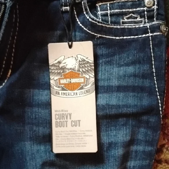 Harley-Davidson Dark Blue Jeans with Silver Embroidery - Picture 3 of 6